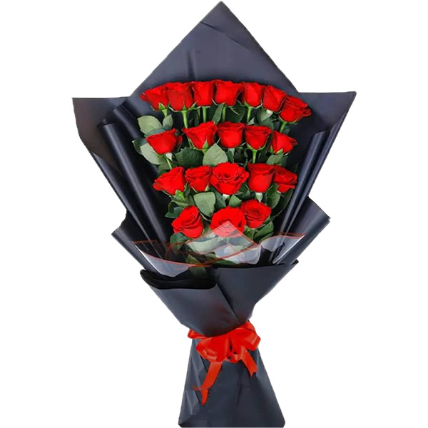 Black bouquet of 20 red roses