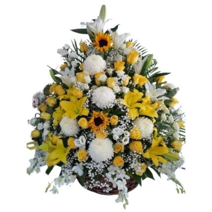 A flower basket of Yellow and White Flowers