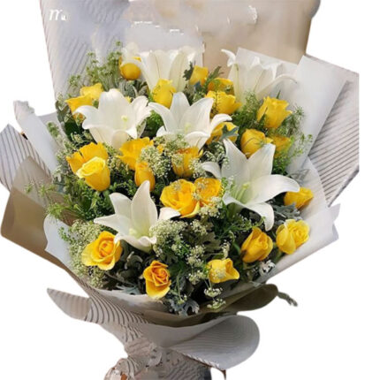 Bouquet of Yellow & White Lily and Roses