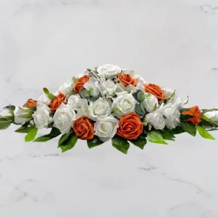 Orange Crescent Glow Dubai – crescent 30 orange & white roses centerpiece for events