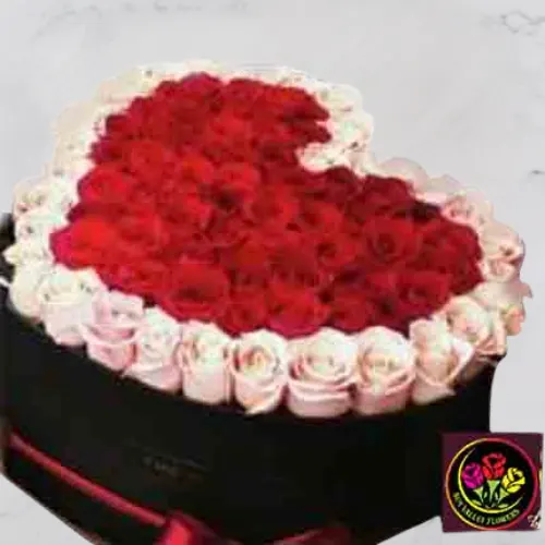 Cherry-White Charm Dubai – heart-shaped 75 red & white roses box for birthdays and anniversaries