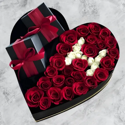 Red-Bliss X Gift Dubai – heart-shaped 40 roses with letter and gifts for birthdays and anniversaries