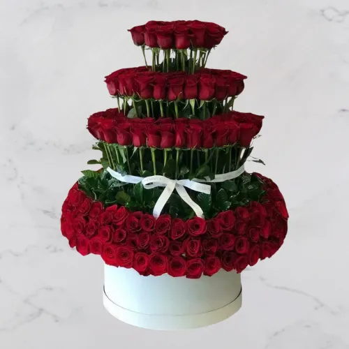 Grand Rose Cascade – 300 red roses in a tiered box for weddings and love