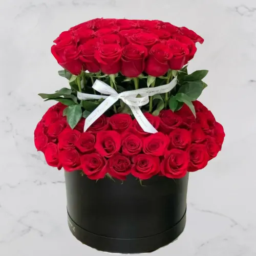 Regal Rose Tower – 150 red roses in a tiered box for love and celebrations.